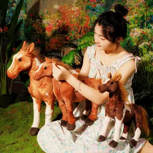 Detailed view of cute simulation horse plush toy with soft fabric and realistic design.