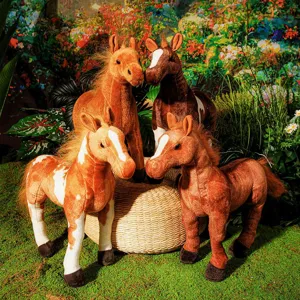 Plush horse toy set, realistic stuffed animal doll, cute home decor and photography prop.