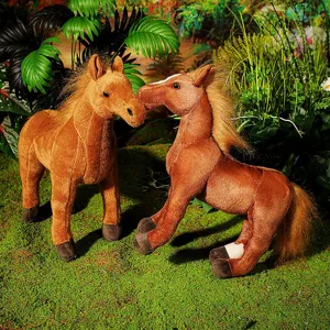 Detailed view of simulation horse plush toy and doll, soft fabric and realistic tail design.