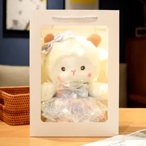 Cute sheep plush toy stuffed animal doll in gift box with led lights for girls birthday gift