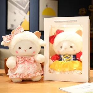 Cute plush sheep doll set with gift box, soft stuffed animal toy for girls birthday gifts.
