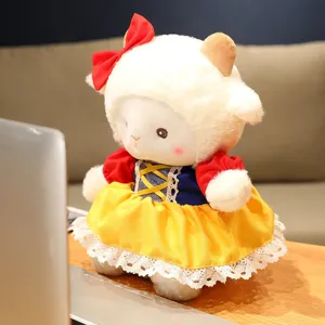 Cute plush sheep toy wearing princess dress soft stuffed animal doll for kids gift