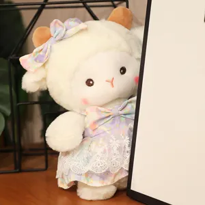 Cute sheep plush toy detail shot, soft and cuddly stuffed animal doll for kids and girls.
