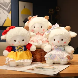 Cute plush sheep stuffed animal doll with sweet dresses, perfect birthday gift for girls.