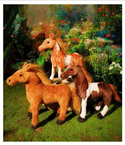 Simulation horse plush toy set, realistic stuffed animal doll home decor photography props.