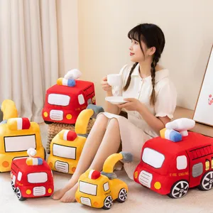 Cartoon fire truck excavator plush toy cute soft vehicle pillow for kids early education