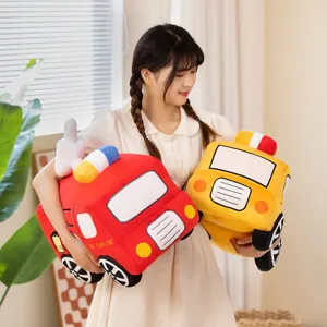 Cute plush car toy fire engine and vehicle doll for kids early education and room decor.