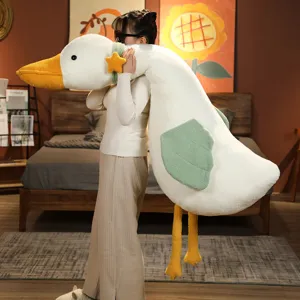 Giant plush goose toy, soft cute stuffed animal bolster for sleeping, long hug pillow for girls.