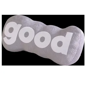 Grey plush long decorative letter pillow featuring white good text for living room sofa.