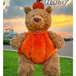 Schöner Kürbis Bär Plüschtier weiche Kuschelpuppe für Urlaubsgeschenke und Partydekoration.