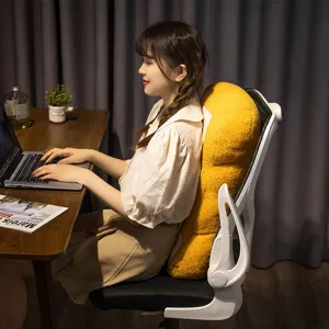 Ergonomic plush lumbar support cushion for office chair, comfortable yellow back pillow.
