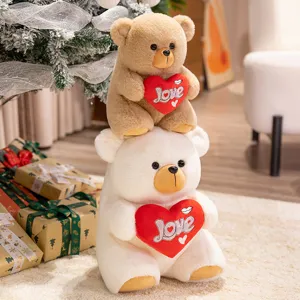 Cute stacking teddy bears plush toy with love heart pillow, perfect soft gift for holidays.