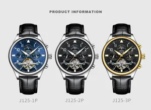 Reloj mecánico automático para hombre lujo negocios correa de cuero acero inoxidable