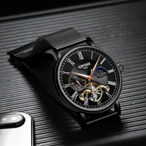 Stilvolle KINYUED automatische Herrenuhr mechanisch mit römischen Ziffern und Armband.