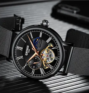KINYUED Herren Automatische Mechanische Uhr Skelett Tourbillon Business Armbanduhr
