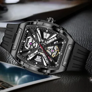 Reloj mecanico automatico para hombre KNORVS esfera esqueleto tonneau de lujo impermeable