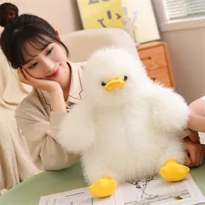 Cute fluffy white duck plush toy, super soft chubby doll and cute hugging pillow gift.