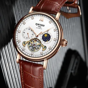 KINYUED Automatikuhr Herren, elegante Business Mechanik Armbanduhr mit Tourbillon Zifferblatt.