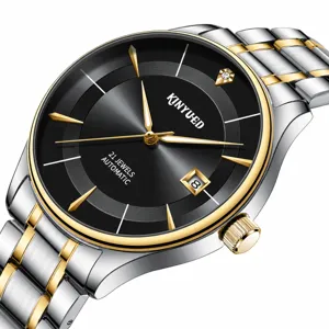 Herren Business Casual Mechanische Uhr Edelstahlarmband Automatisch Strass Leuchtend Kalender Herrenuhr