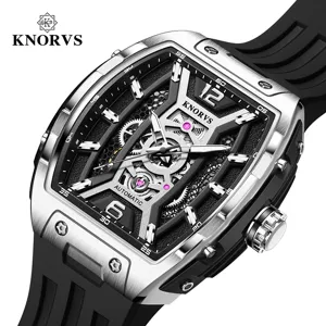 Herren Automatische Mechanische Uhr Tonnenförmiges Zifferblatt Leuchtzeiger Wasserdichtes Silikonarmband Modische Armbanduhr