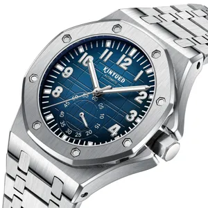 Mechanische Herrenuhr mit Edelstahlarmband und blauem Zifferblatt, luxuriöses Business-Design.