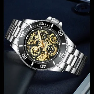 Herren Automatische Mechanische Uhr Edelstahlarmband Durchbrochenes Zifferblatt Business Luxus Wasserdichte Armbanduhr