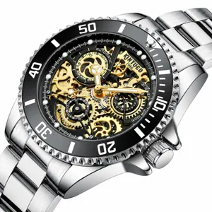 Herren Automatik mechanische Uhr mit Edelstahlarmband und Skelett Zifferblatt Luxus