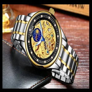 Herren Automatikuhr Skelett Gold Silber Edelstahl Armband Luxus Herrenuhr Wasserdicht