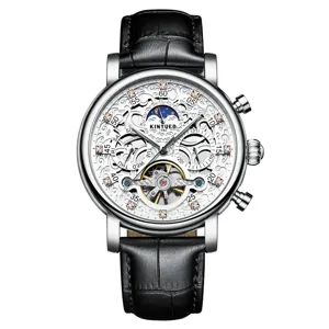 Automatikuhr für Herren mit skelettiertem Zifferblatt und Lederarmband, edle Armbanduhr.