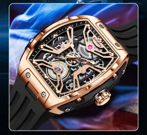 KNORVS Luxus Automatikuhr Tonneau Roségold Kautschuk Herrenuhr Wasserdicht Leuchtend