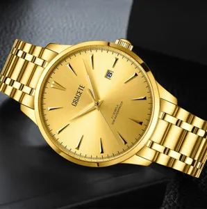 Goldene mechanische Herrenuhr Automatikwerk Edelstahl wasserdichte Luxus Business Armbanduhr
