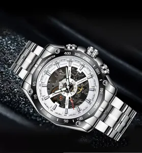 Herren mechanische Uhr Automatik Skelett Zifferblatt Edelstahl wasserdichte Armbanduhr