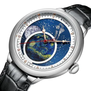 Herren Automatische Mechanische Uhr Sternenhimmel Zifferblatt Tourbillon Business Armbanduhr Mit Lederarmband Geschenkbox