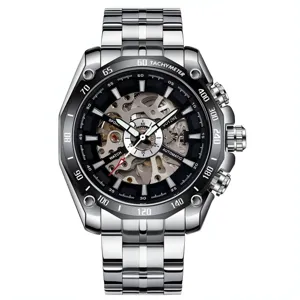 Herren Automatikuhr Mechanisch Skelett Zifferblatt Leuchtend Edelstahl Armband Wasserdicht Business Armbanduhr