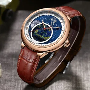 KNORVS automatische mechanische Herrenuhr mit Sternenhimmel Zifferblatt und Lederarmband
