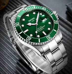 Herren Automatik mechanische Uhr mit gruenem Zifferblatt Edelstahlarband wasserdicht