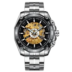 Herren Automatik Mechanisch Uhr Skelett Zifferblatt Edelstahl Wasserdicht Armbanduhr