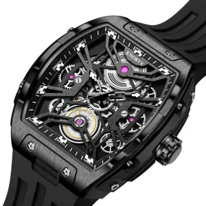 KNORVS Herren Automatik Mechanische Uhr Skelett Zifferblatt Luxus Tonneau Armband
