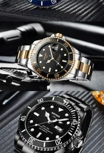 KINYUED Luxus Automatik Mechanische Uhr für Herren, Edelstahl wasserdichte Leuchtuhr.