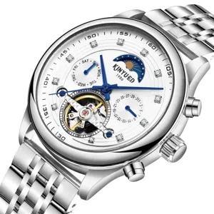 Reloj Mecánico Automático para Hombre Esqueleto Tourbillon Caja de Acero Inoxidable Correa de Cuero Resistente al Agua