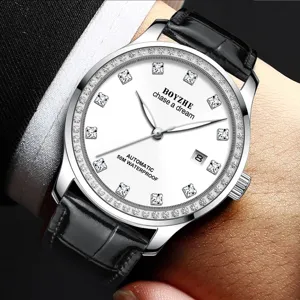 Herren Automatik Mechanische Uhr Edelstahl Business Armbanduhr mit Diamant Lünette