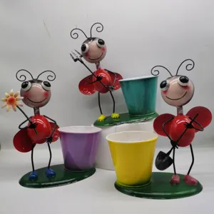 Creatieve Metalen Bloempot Ijzer Beschilderd Bij Lieveheersbeestje Dier Plantenpot Desktop Ornament Kantoor Huis Tuin Decor