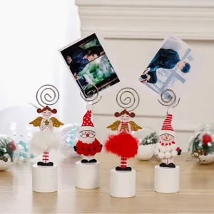 Support de Carte de Mémo de Bureau en Bois Noël Père Noël Bonhomme de Neige Ange Décoration de Table de Fête Festive Bureau Note Photo Clip