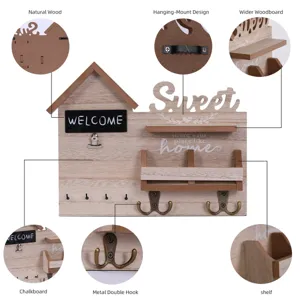 Porte-clés mural en bois avec tableau noir étagère crochets organisateur déco entrée maison