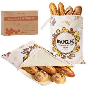 Borsa per Pane Riutilizzabile in Cotone Lino Con Cerniera Borsa per la Conservazione Alimenti in Cera d'Api