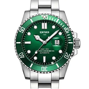 Kinyued grunes Zifferblatt automatische mechanische Uhr Edelstahl wasserdichte Herrenuhr