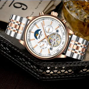 Automatik Herrenuhr mechanisch mit zweifarbigem Edelstahlarmband und Multifunktionszifferblatt.