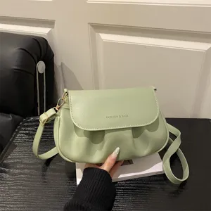 Women's Minimalist Pleated Shoulder Bag Casual Chic PU Leather Crossbody Saddle Bag Small Commuting Handbag Purse