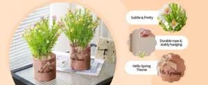 Detailed view of Nordic artificial flower set, burlap pot with spring theme design.