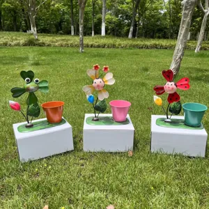 Set di vasi da fiori e portapenne in metallo con cartoni animati creativi, decorazione da scrivania.